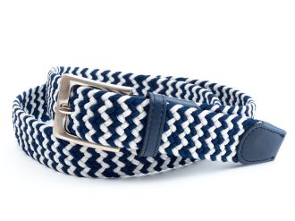 Elastische gevlochten riem - blauw/wit - lengte inkortbaar