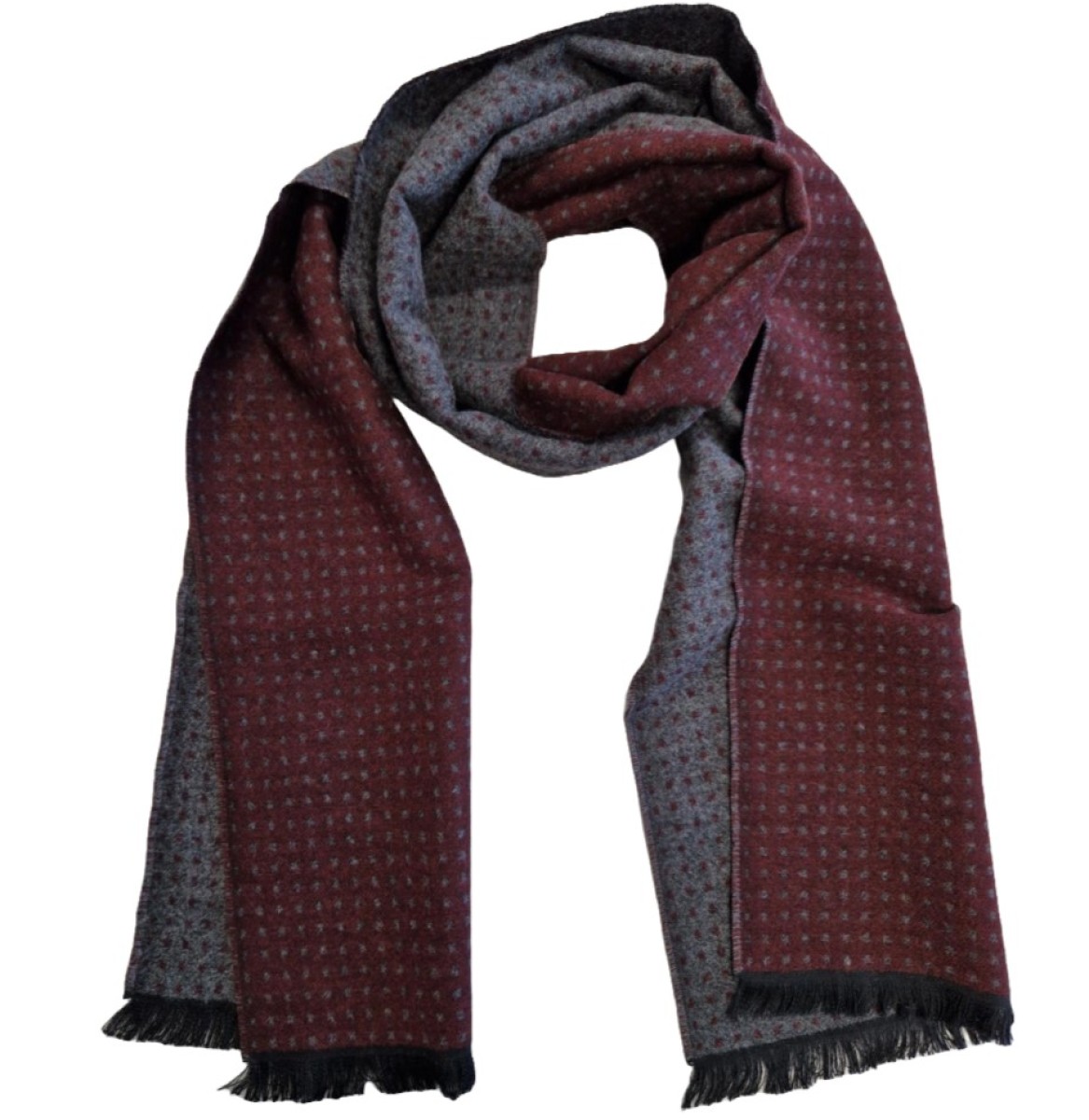 Wintersjaal stip / 30-180cm / 30% wol-70% acryl / bordeaux - grijs