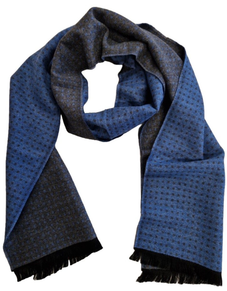 Wintersjaal stip / 30-180cm / 30% wol-70% acryl / denim blauw - grijs