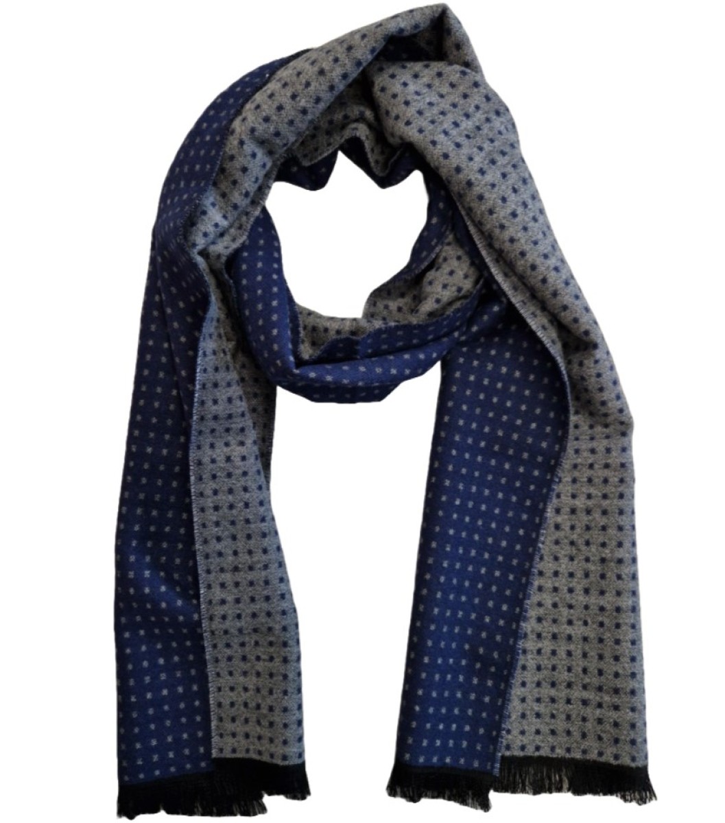 Wintersjaal stip / 30-180cm / 30% wol-70% acryl / navy - grijs