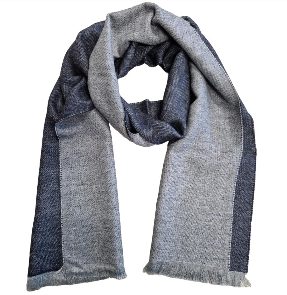 Wintersjaal fijne visgraat / 30-180cm / 30% wol-70% acryl / navy-grijs